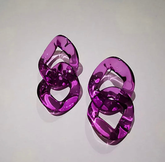 Purple Acrylic Link Earrings