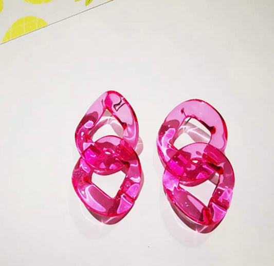 Dark Pink Acrylic Link Earrings