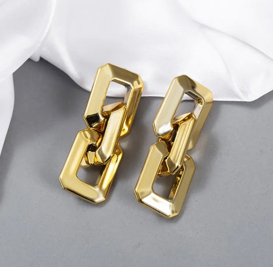Gold Square Link Earrings