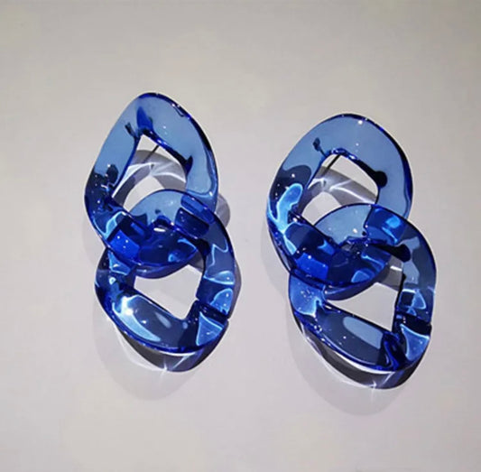 Blue Acrylic Link Earrings